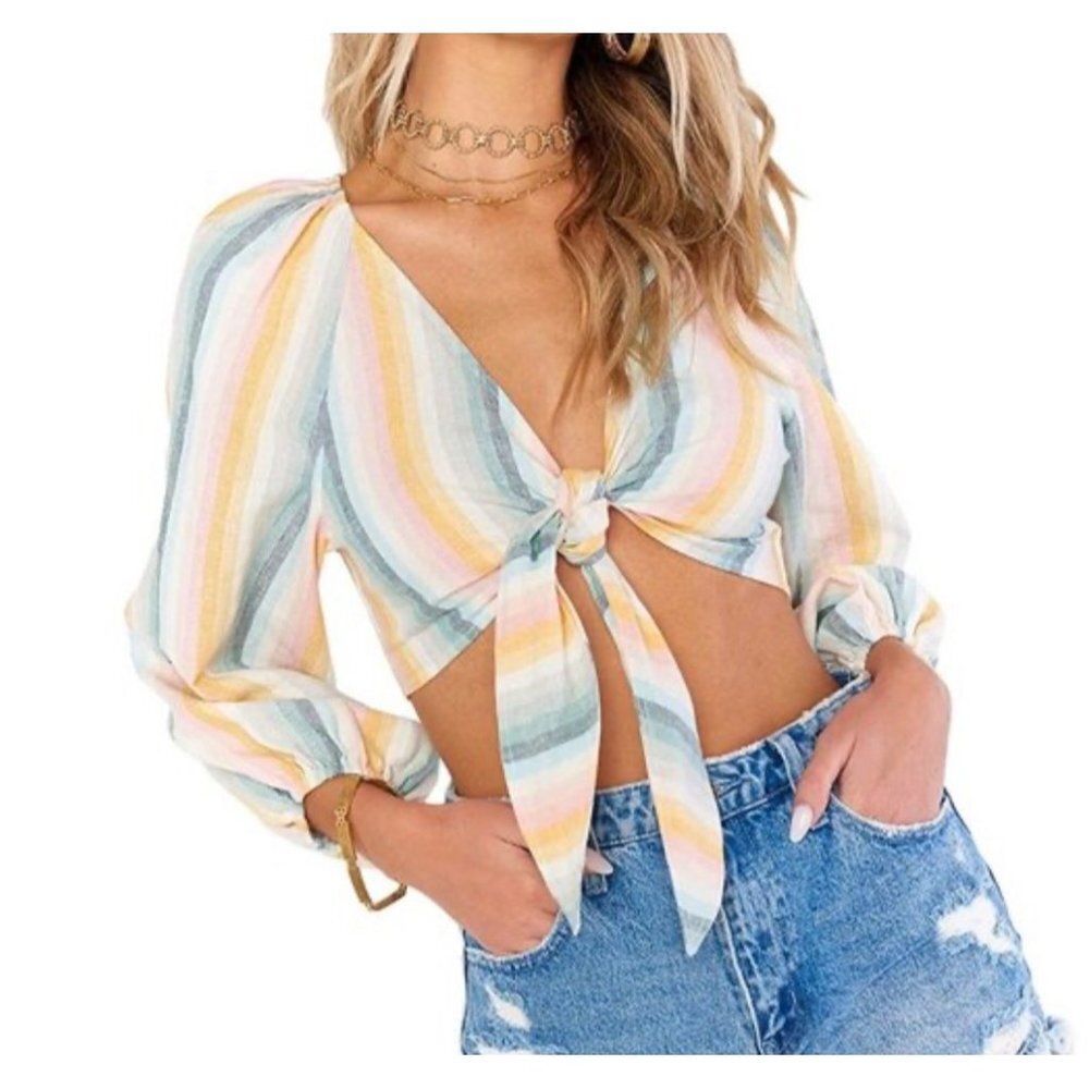 Show me your Mumu Lexa‎ Sunset Stripe Top crop beach Y2K sz XS